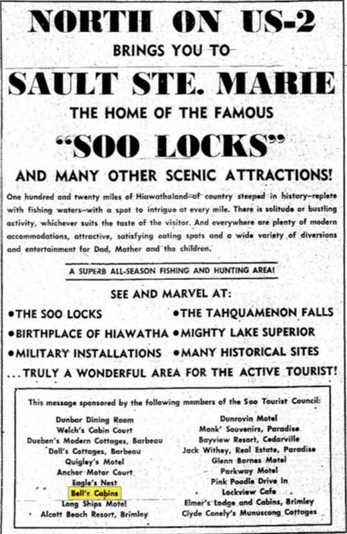 Bells Cabins - Nov 1957 Ad (newer photo)